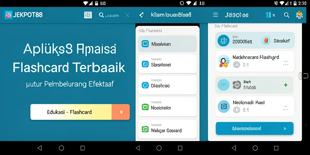Antarmuka aplikasi Flashcard JEKPOT88 yang menarik dan mudah digunakan.