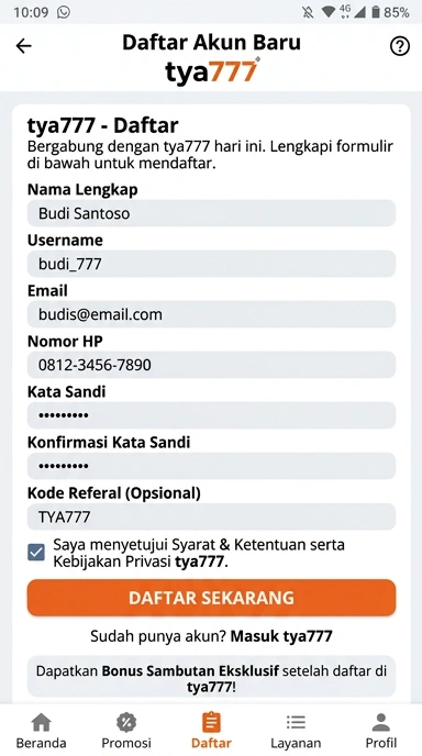 Cara Mudah Registrasi Akun Baru tya777